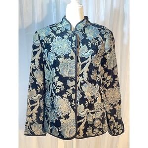 Portrait Size X-Large Jacket Black‎ w/ Blue & Cream Floral